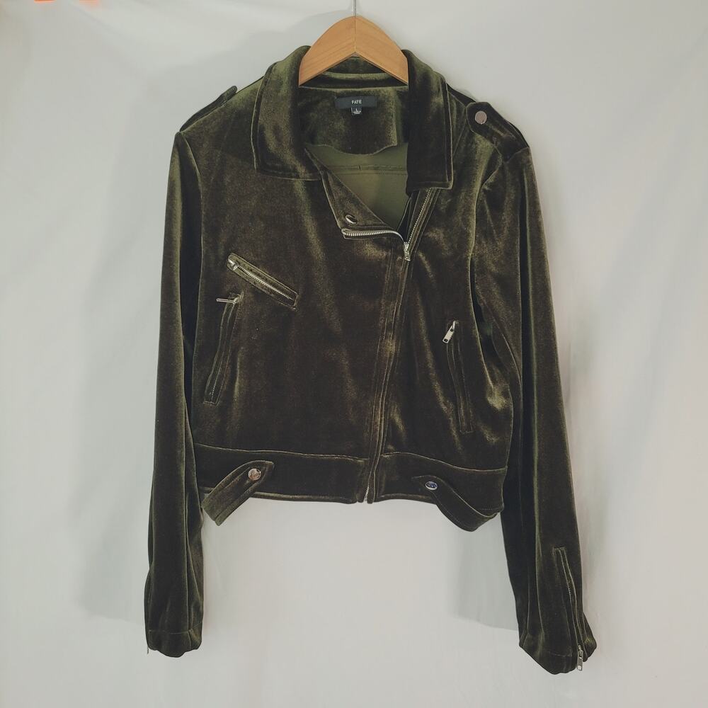 Fate- Zip up biker jacket Large Green Women's with velvet like material